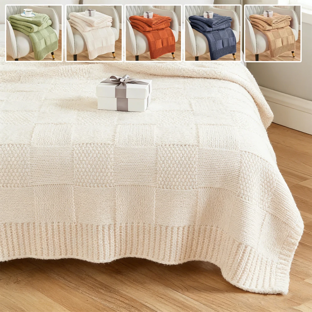 1PC Vintage Luxury Tassel Knitted Blanket Waffle Embossed Throw Bedspread for Winter Office Camping Travelling Mantas De Sofás