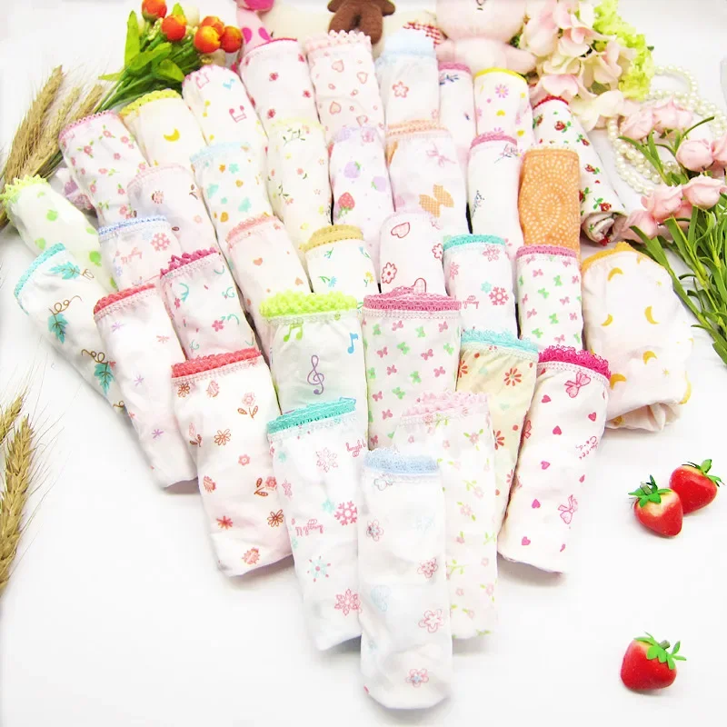 12Pcs/Lot Children\'s Cotton Underwear Female Cartoon Printed Baby Girls  Briefs Panties 1-3Years