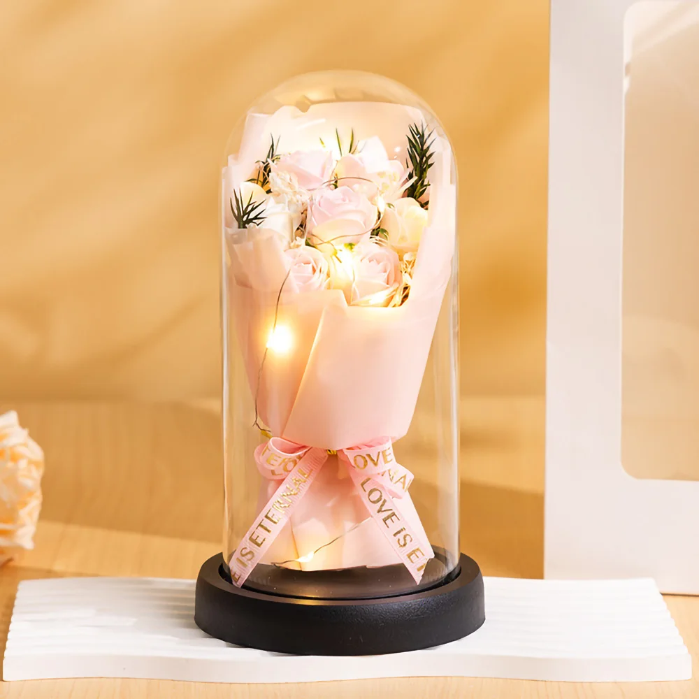 Ewige Rose LED Licht Acryl Abdeckung Blume Valentinstag Geschenk Hochzeit Party Decor Künstliche Rose Blumen Licht Weihnachten Teil – Detail 15