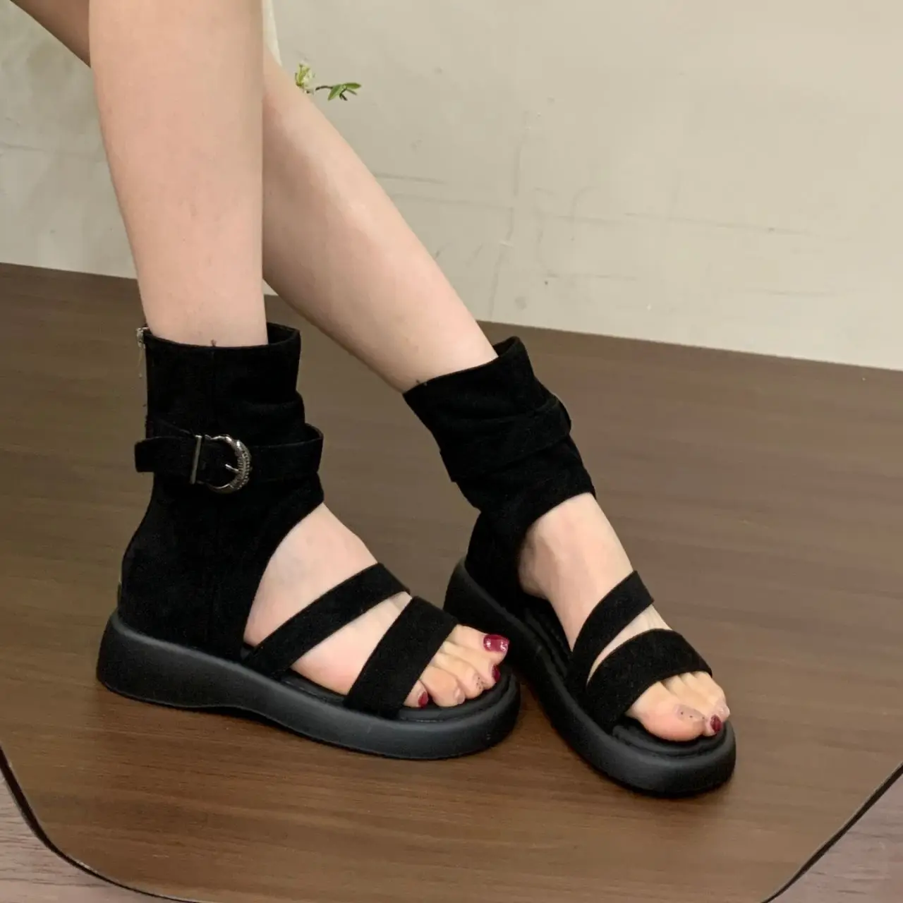 High-Top Roman Sandals Women's Thick Bottom Short Booties Summer New Style Outdoor Wear Comfortable Korean Version Synthetic ...