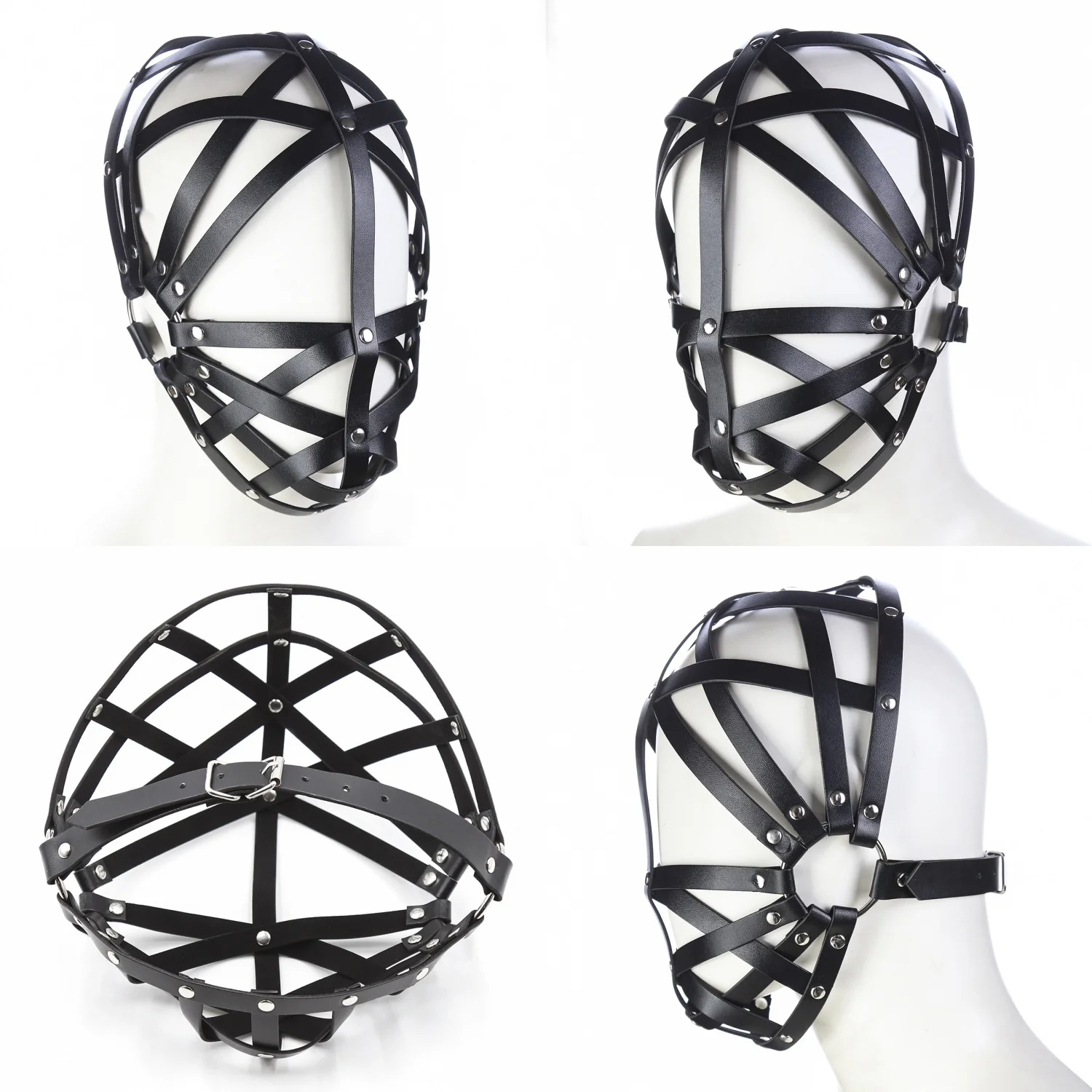 Spiked Gothic Punk Mask PU Leather Half Face HollowMask Cosplay Animal Halloween Adult Game MasqueradeParty