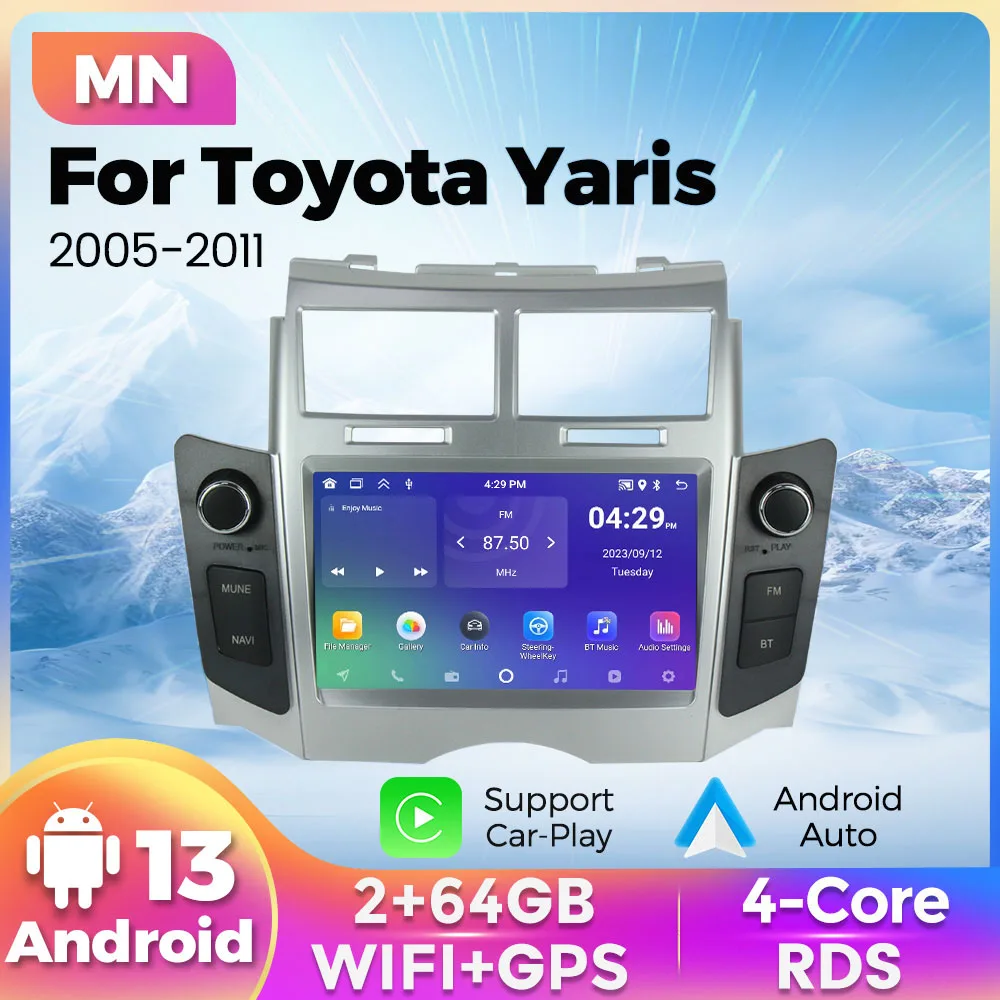 Android 13 rádio do carro para toyota yaris xp90 vitz Platz 2005-2012 carplay android auto multimídia navegação gps player de vídeo wifi