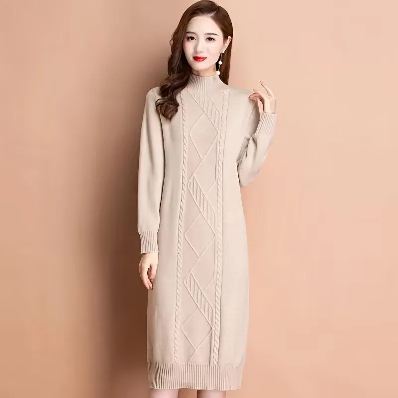 2026 New Long, Warm, and Thick Woolen Dress With a Coat, Paired With a Women\'s Knitted Woolen Skirt. Winter New Base Dress