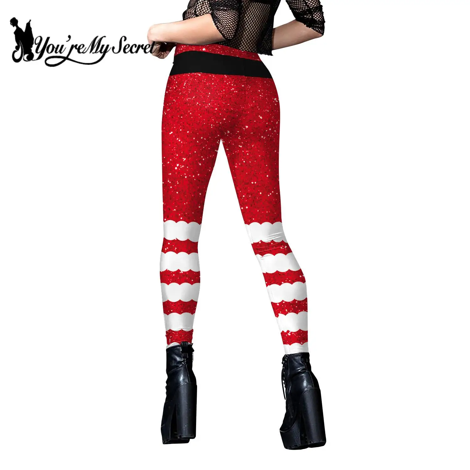 [You're My SecExamen] Leggings de Noël à impression numérique 3D pour femmes, Leggings skinny élastiques sexy, rouge drôle, mode