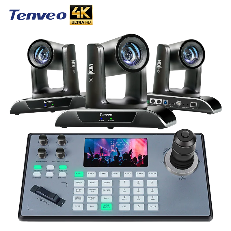 2025 Top Popular Live Streaming System AI Auto Tracking 20X/30X Zoom NDI PTZ Camera with Joystick Controller for Live Broadcast
