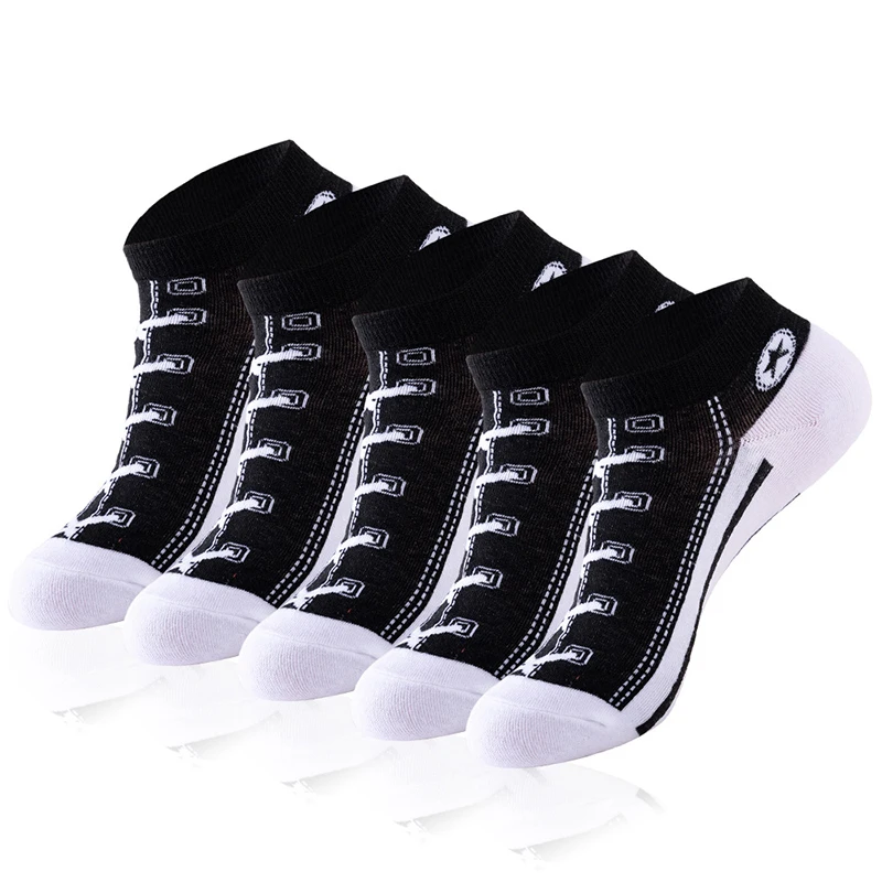 5 Pairs Men Low Cut Socks Summer Thin Creative Shoelace Fashion Ankle Sock Sport Athletic Running Socks