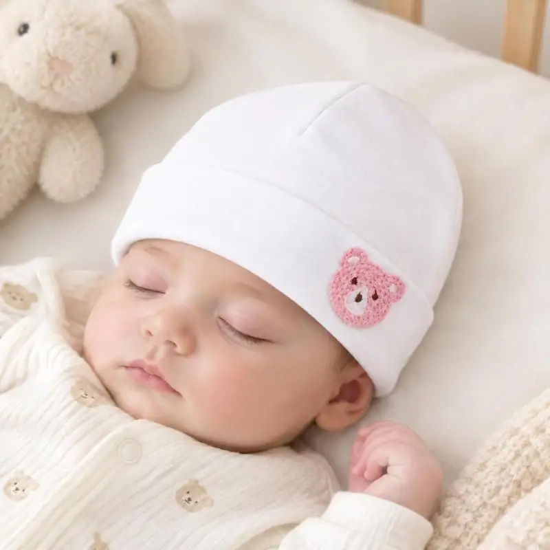 Breathable Newborn Cap with Cotton-Polyester Fabric, Fold-Over and Simple Pull-On for Gentle Head Coverage