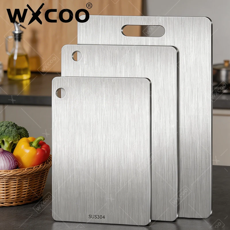 WXCOO Double Sided Cutting Board Stainless Steel Panel and Chopping Board Kitchen Household Thickened Block Kneading Dough Board