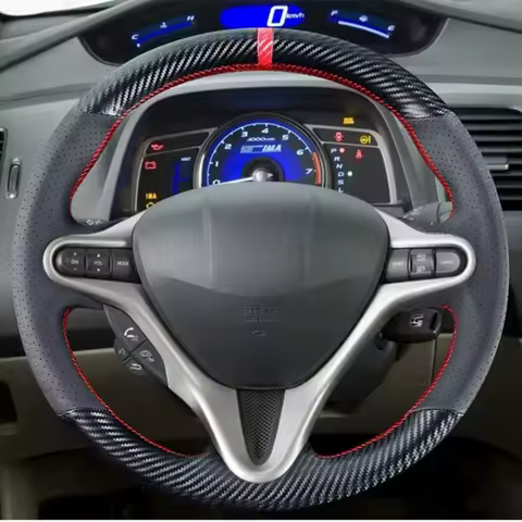Carbon Fiber Leather Car Steering Wheel Cover for Honda Civic 8 2005-2011 Old Civic Type R 2004-2011 (3-Spoke) Car Accessories