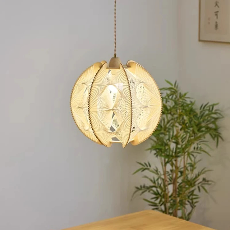 

Japanese Wabi Sabi Style Pendant Light Restaurant Bedroom Study Dining Table Tea Room Homestay Retro Zen Solid Wood Hanging Lamp