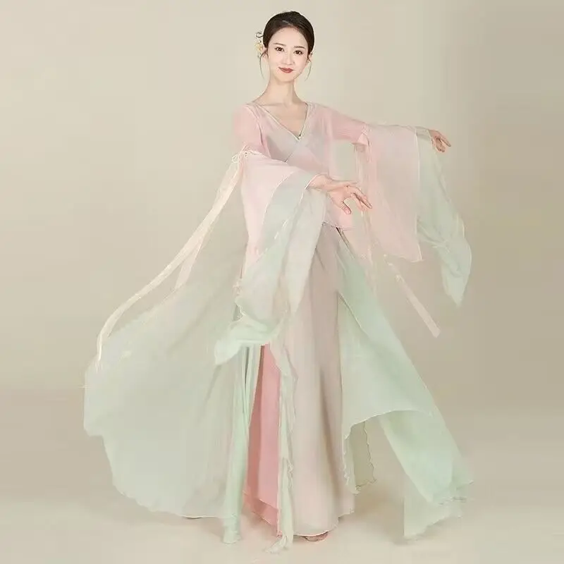 Classical dancer performance costumes chiffon cardigan practice dance clothes body rhyme long outer Chinese style folk dance