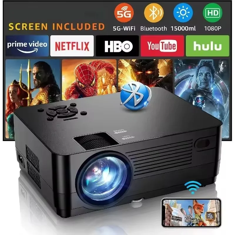 2026 New Portable Projector 1080P, Mini LCD TFT WiFi Bluetooth Projector for Home Theater, Outdoor Cinema, Gaming & Movie