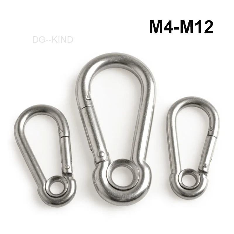 

1pcs 304 stainless steel carabiner with climbing hole gear safety snap hooks spring buckle m4 rings m12 connector rings M4-M12