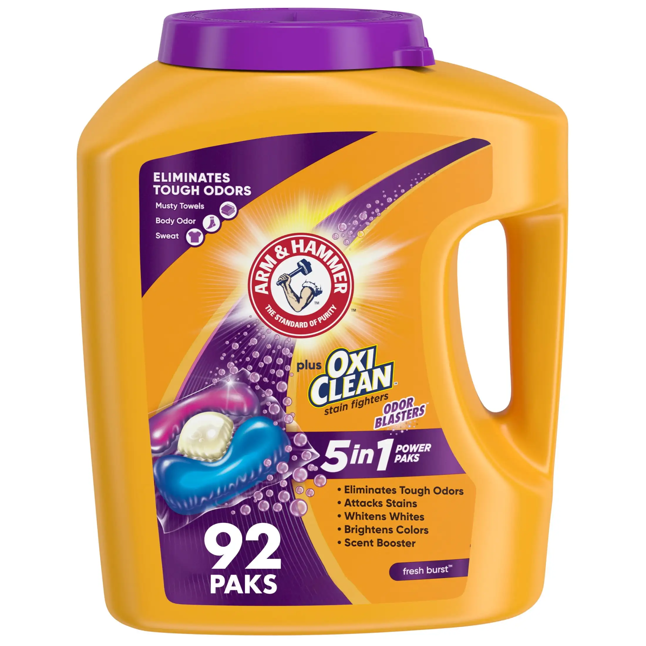 Plus OxiClean with Odor Blasters 5-in-1 Laundry Detergent Power Paks, 92 Count Deep cleaning has a long-lasting fresh smell