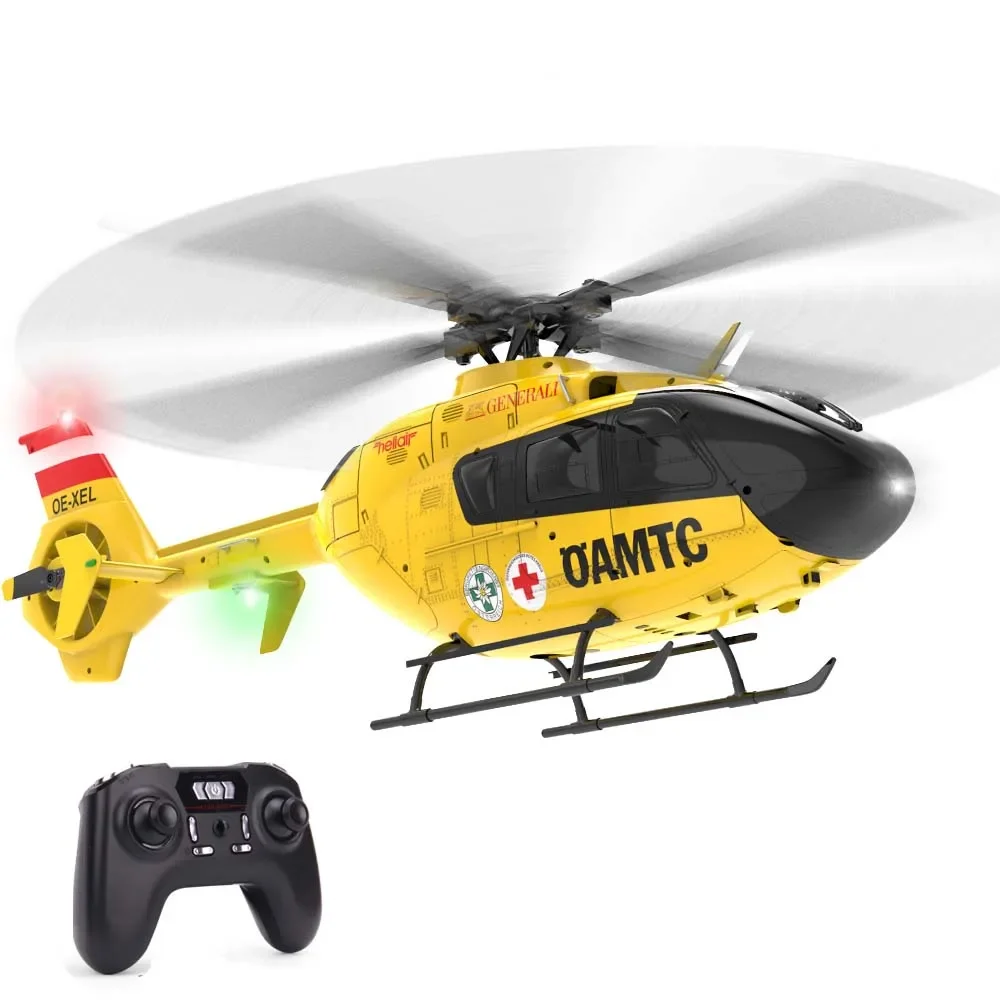 YXZNRC F06 EC135 2.4G 6CH RC Helicopter RTF Direct Drive Dual Brushless One Key 3D Roll Flybarless 1:36 Scale