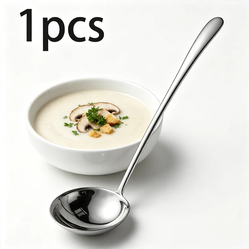 1010 Large Soup Spoon, Long Handle Stainless Steel Serving Spoon, Metal Dinner Ladle for Home Kitchen Restaurant
