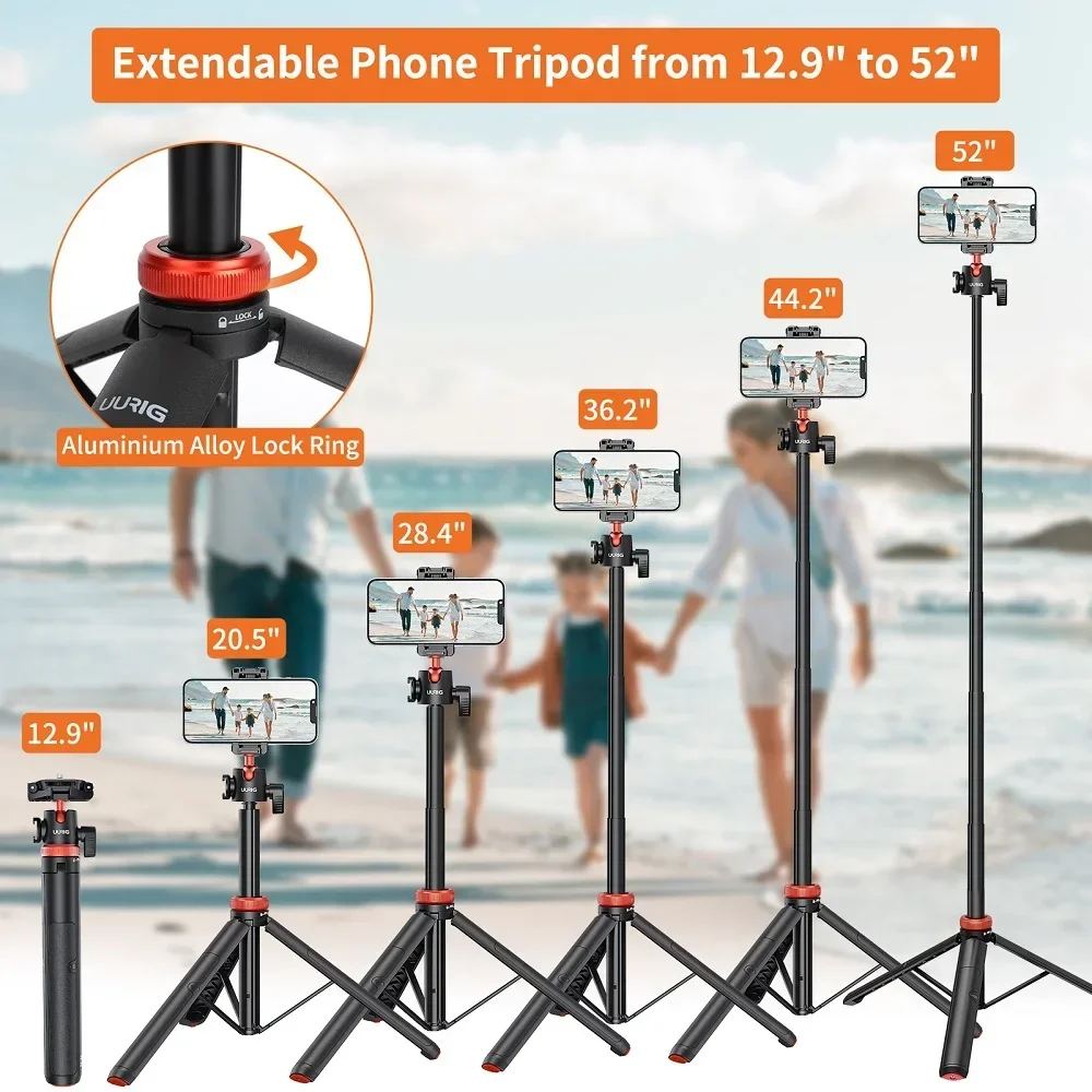 

TP-02 Extendable Tripod 51" Selfie Stick Phone Vlog Tripod Stand with Phone Clip 360° Ballhead for iPhone Sony Canon GoPro