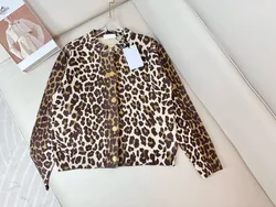 2024 New Printed Leopard Print Wool Knitted Cardigan, Comfortable, Skin Friendly, Personalized, And Age Reducing Women's Jacket