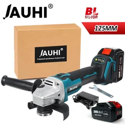 JAUHI 125MM 4 Gear Brushless Electric Angle Grinder Cutting Machine Power Tool with Makita 18V Battery for Decoration Tools