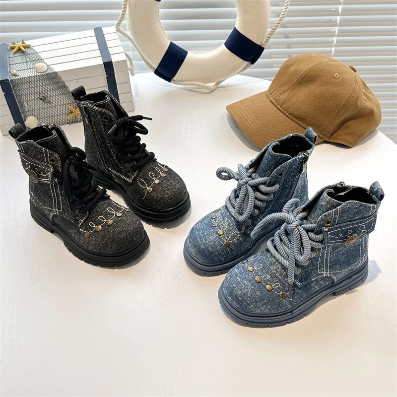 

Новые детские ботинки для девочек, весенне-осенние модные детские школьные ботильоны на платформе, нескользящие уличные кожаные ботинки в стиле пэчворк