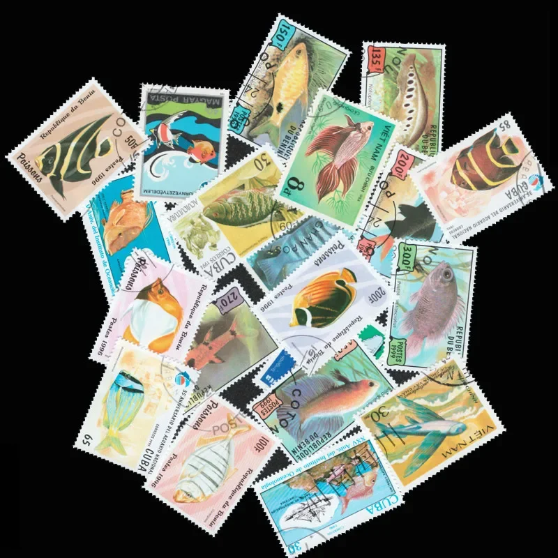 Fish marine life Pcs/lot Topic Stamps Original Postage Stamp with Postmark Good Condition All Different Froms World