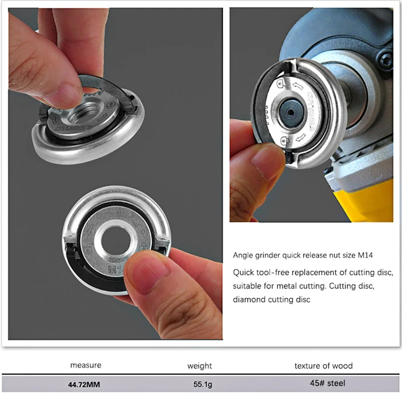 1Pc M14 Thread Angle Grinder Pressing Plate Quick Release Flange Nut Power Chuck ToolsGrinder Self-Locking Pressing Plate