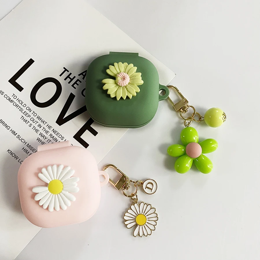 Fashion Daisy Flower Case for JBL Live Pro 2 Case Cute Silicone Earphone Cover with Keychain Accessory Box