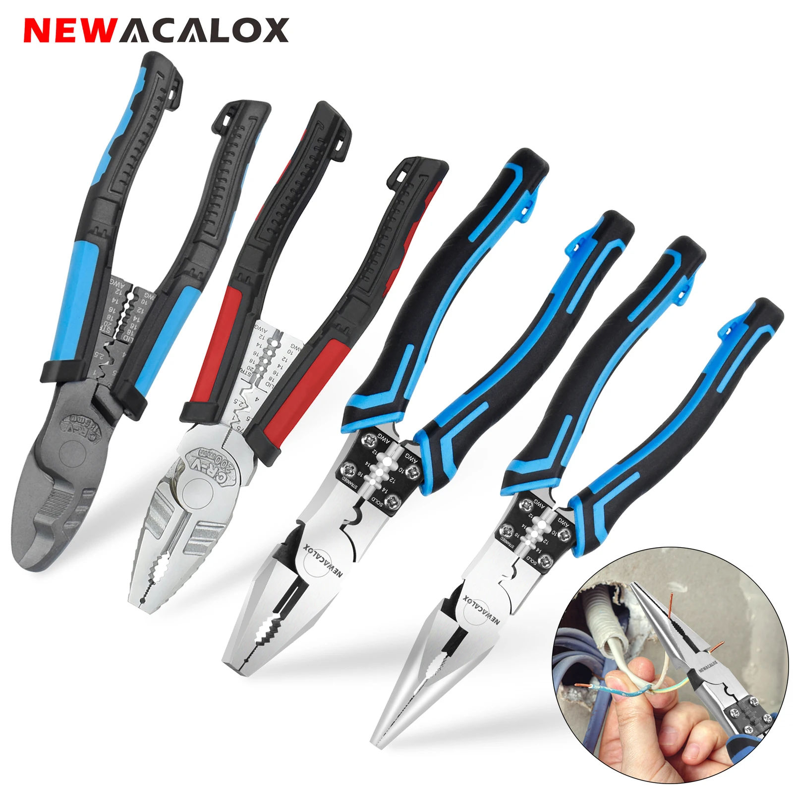 

Набор плоскогубцев NEWACALOX Многофункциональный щипцы для зачистки проводов, плоскогубцы с длинным носом, плоскогубцы Linesman, диагональная боковая резка