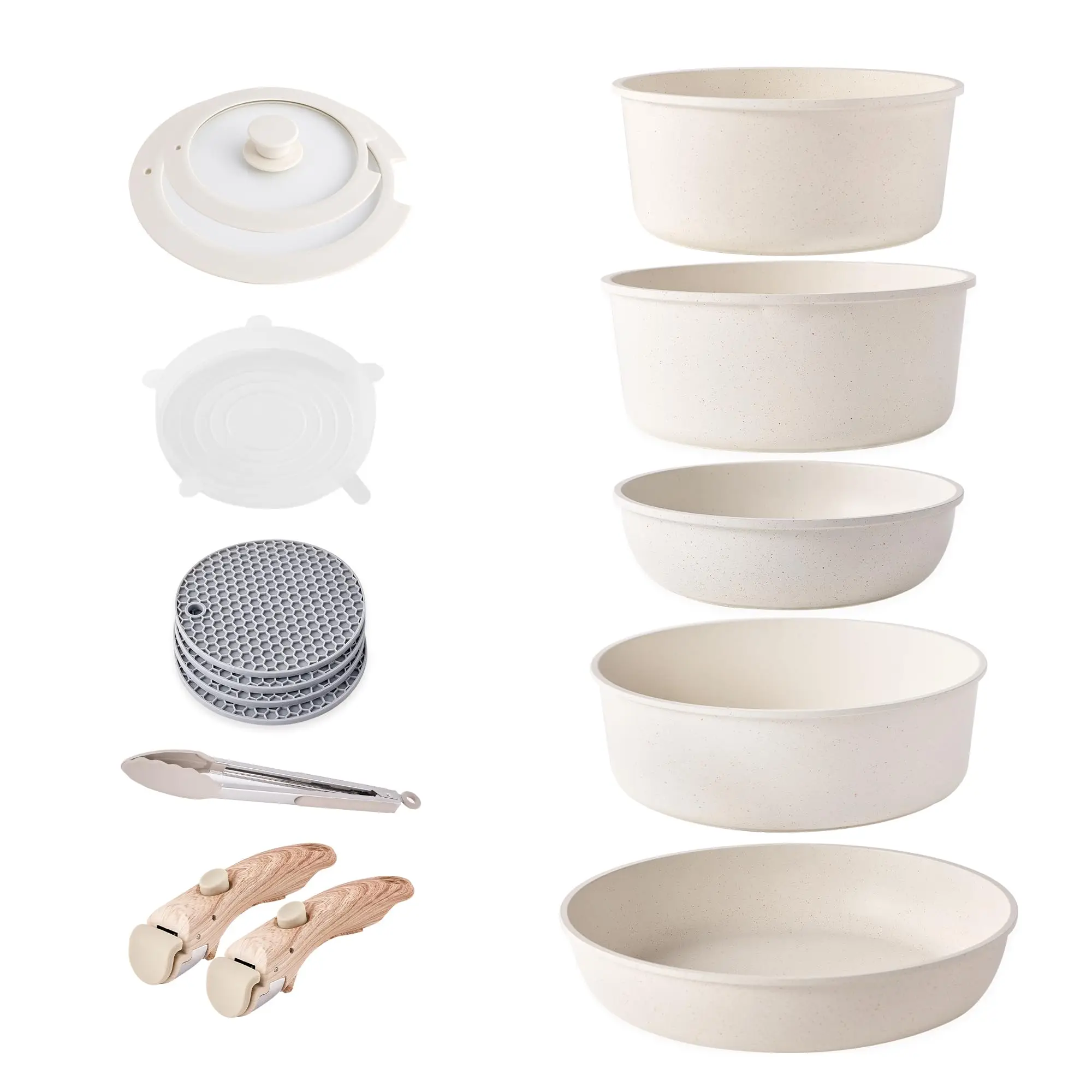 Custom Hot-selling Ceramic Aluminum Cooking Pot And Pans Set Nonstick Removable Handle Cookware