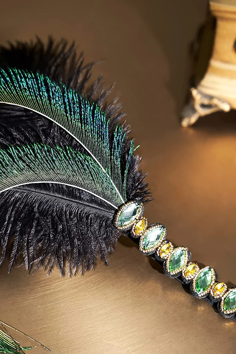 1920s Gatsby Feather Flapper Headband Roaring 20s Headpiece Gatsby Ostrich Feather Headpiece with Crystal