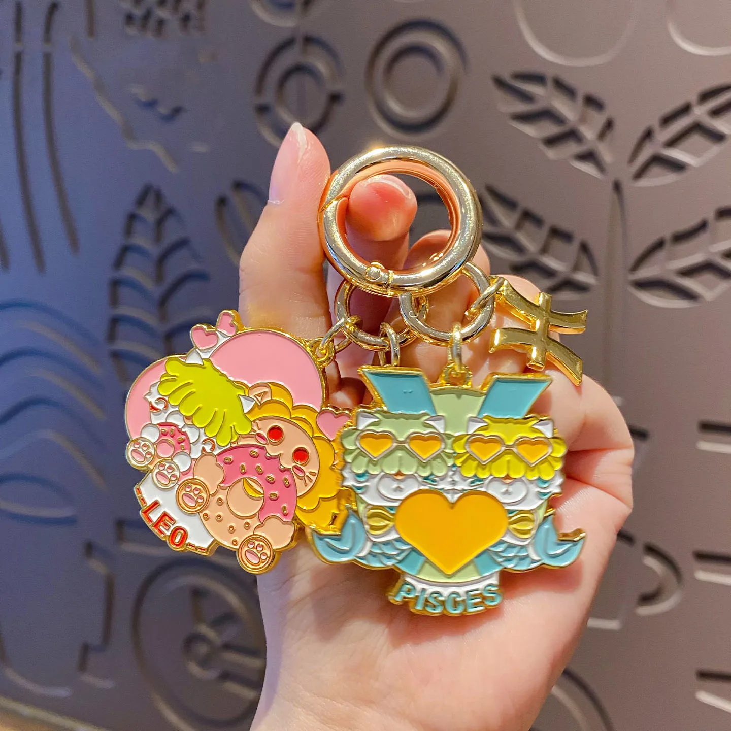 Twelve Constellations Anime Keychain Cute Taurus Lion Aries Libra Metal keyrings Bag Decor Car Key Chain Gift for Lovers Friends