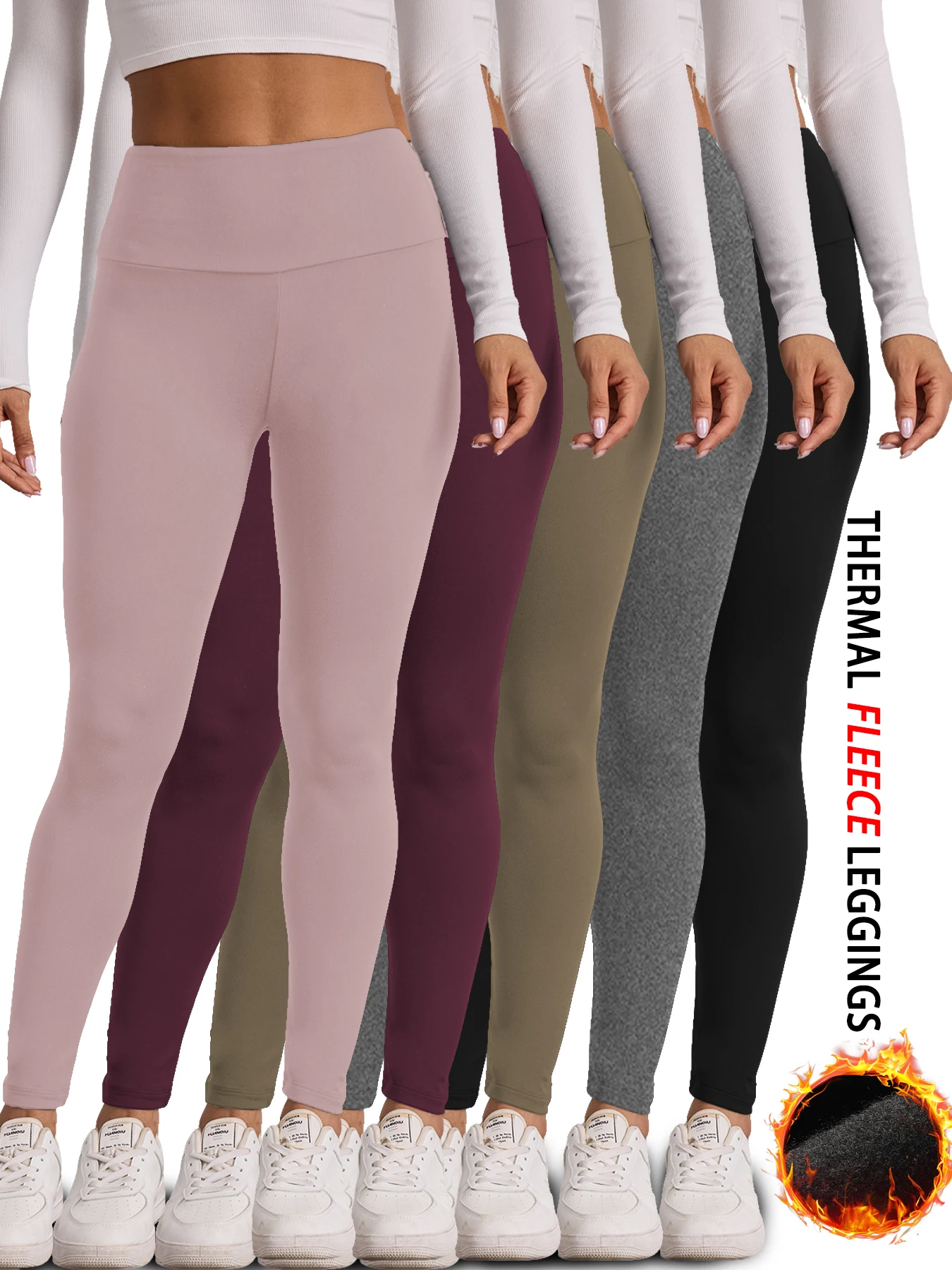 Leggings de treino de inverno feminino com 5 pacotes: forro de lã térmica, cintura alta, calças justas de ioga macias e quentes.