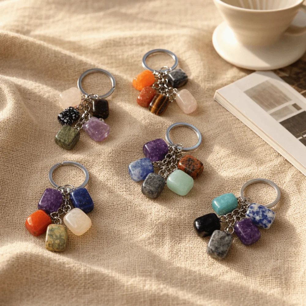 Favor Stone 12 Constellation Keychain Zodiac Polished Birthstone Key Pendant Lightweight Alloy Astrology Keyring Birthday Gift