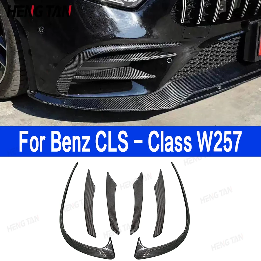 

For Mercedes Benz CLS Class W257 CLS53 350 2018+ Carbon Fiber Car Front Bumper Wind knife Spoiler Canard Air Knife Surround Trim