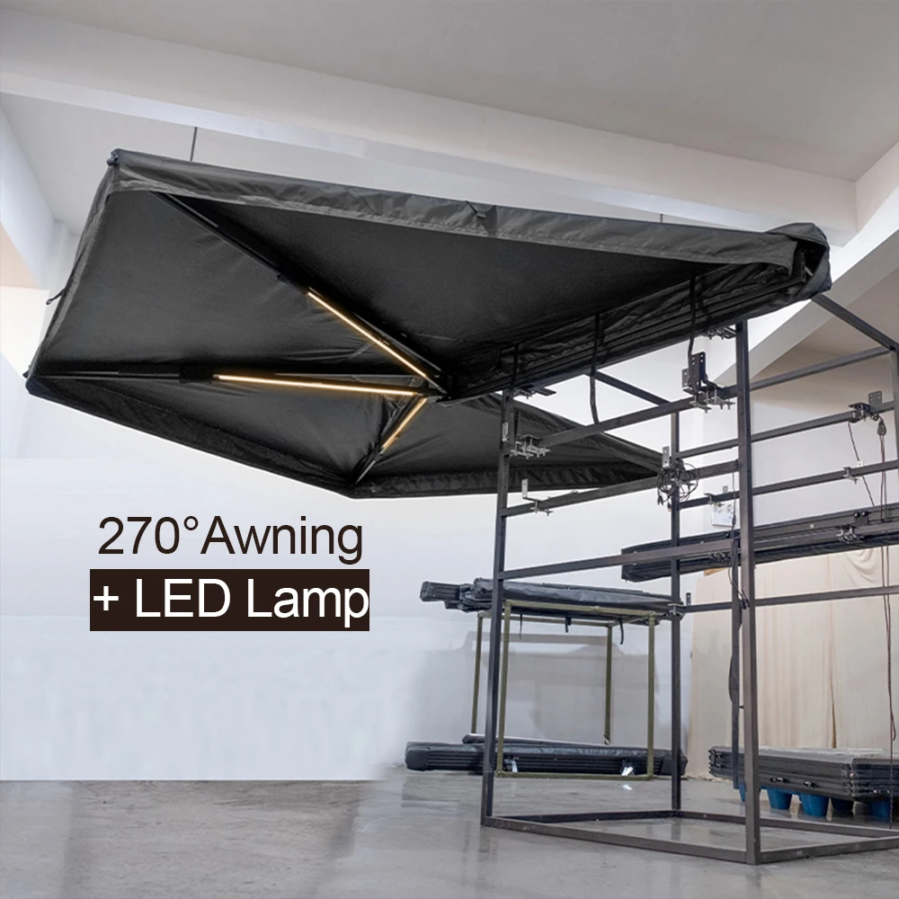 2M 280G+Oxford Coating 270 Plus Version LED Lights Rainproof Standings D Shape Hole Car Side Free Standing Awning UV50+ Quick