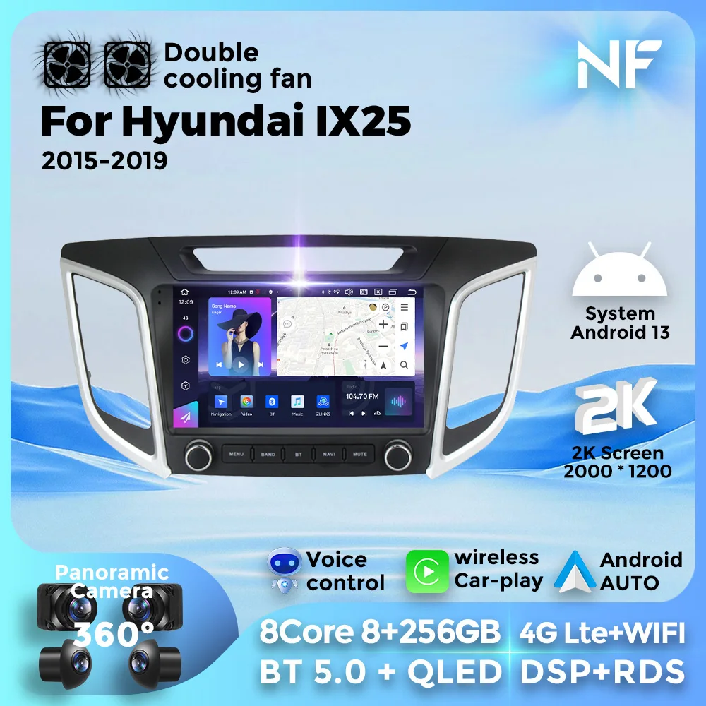 

1280*720 QLED Screen Android 13 4G LTE WIFI For Hyundai Creta ix25 2016-2018 Car Radio Multimedia GPS Navigation Carplay Stereo