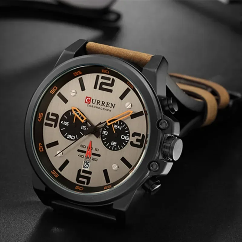 Curren topo relógio masculino marca de luxo moda pulseira couro quartzo relógios masculinos casual data negócios relógios pulso montre homme