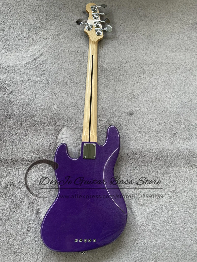 5 Strings Purple Bass Guitar basswood Body Maple Fingerboard Fixed Bridge Black Pickguard 21 Frets