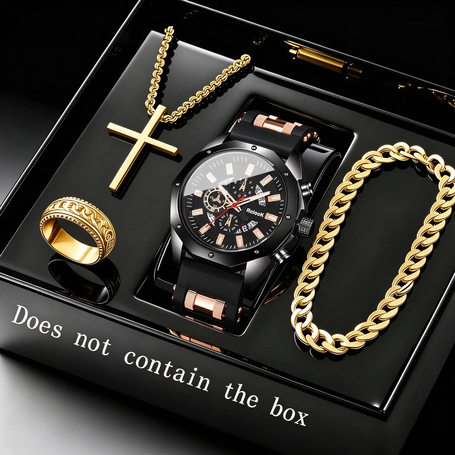 4Pcs Men's Watch Set, Decent For Gifting, Gift For Ramadan, New Year's Day, Halloween, Family Gatherings