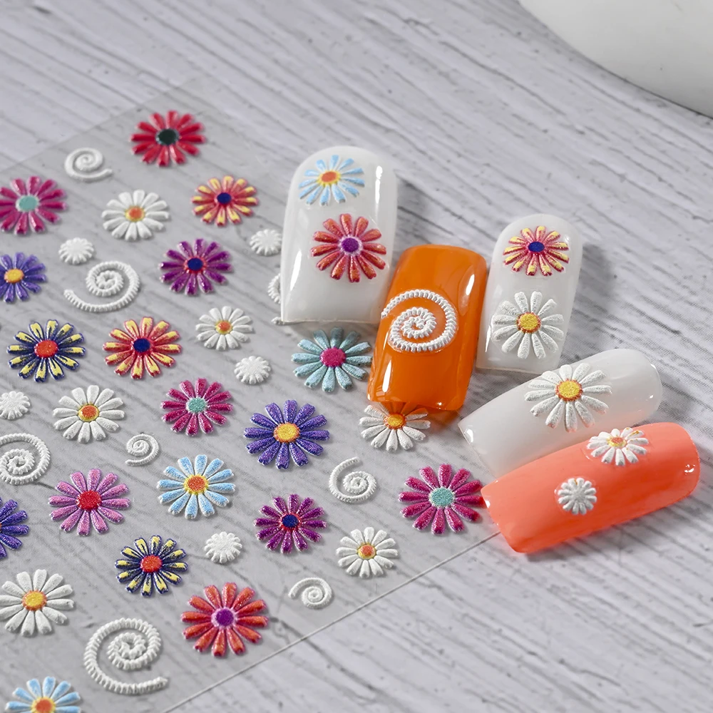 1 pz 5D Colorato Margherita Girasoli Adesivi Per Unghie Autoadesivi Gesang Fiore In Rilievo Della Boemia Decalcomanie Per Unghie FAI DA TE Manicure decor