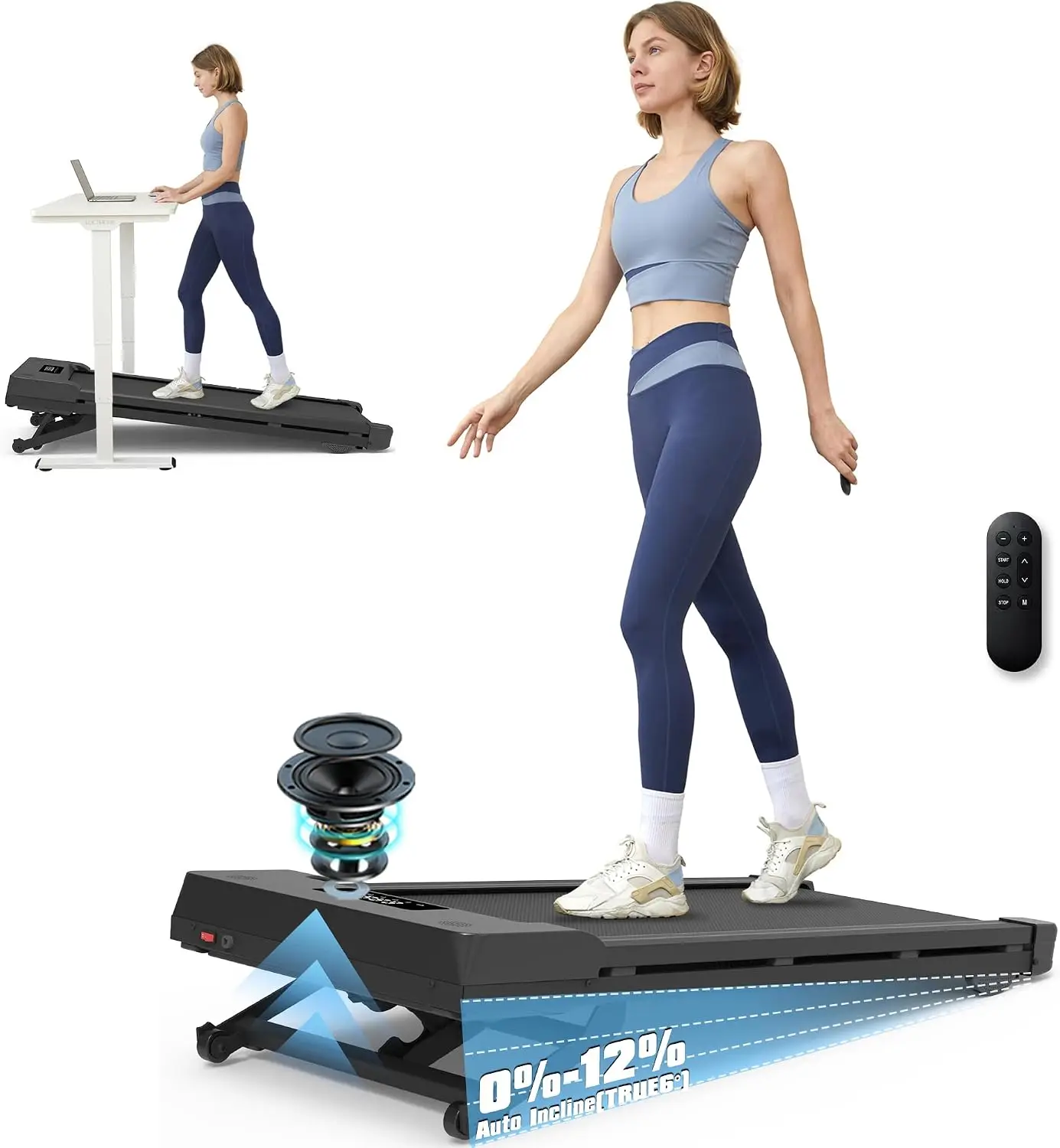 Walking Pad Treadmill, Auto Incline to 12%, Under Desk Treadmill | 450 lb capacity, Auto incline 9 levels max 12%, smart APP tra