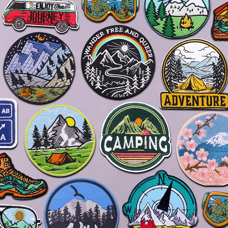 Patchs brodés pour randonnée, camping en montagne, aventure en plein air, patchs à repasser pour vêtements, patchs DIY pour vêtements