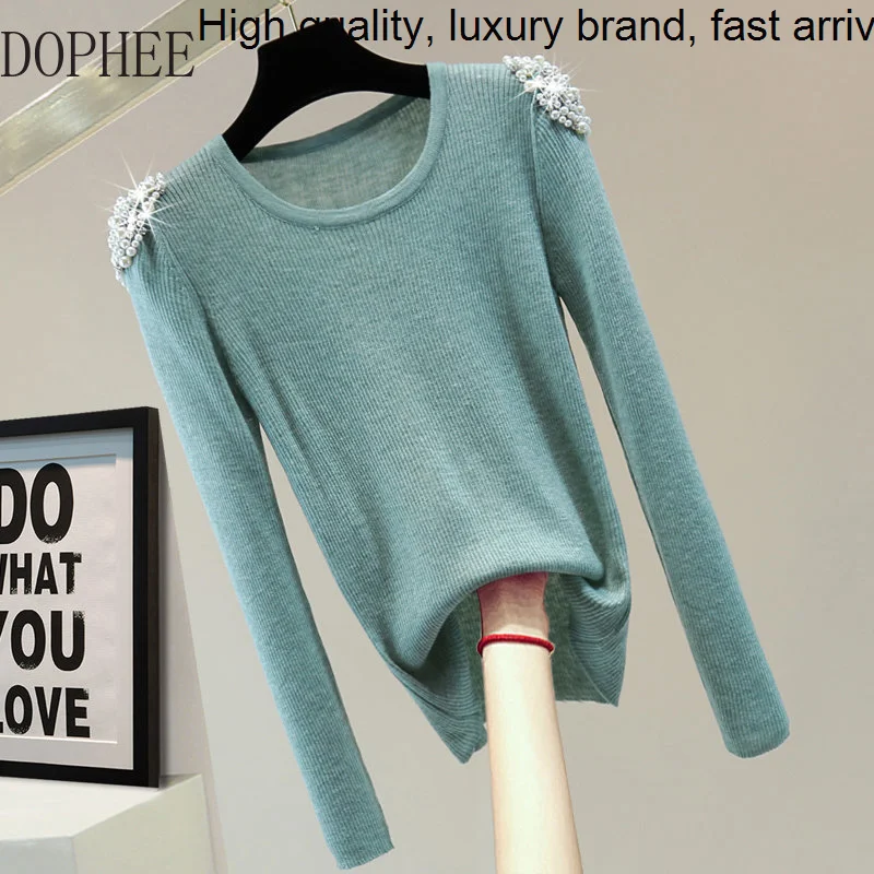 

Beaded Out Wearing Long Sleeve Bottoming Shirt 2023 New Autumn Winter Solid Pullover Top O-neck Slim Casual T-shirt Thin Sweater