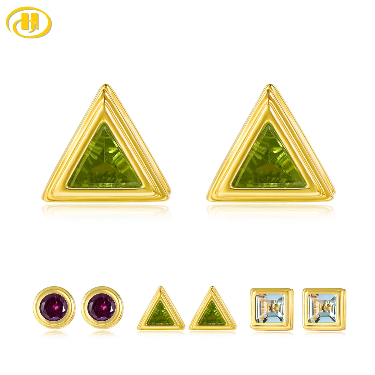 

Natural Genuine Peridot Sterling Silver Stud Earrings Geometric Jewelrys Yellow Gold Plated Rhodolite Garnet Topaz Unique Style