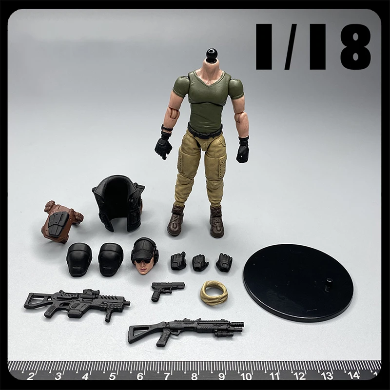 Dark Source 1/18 Scale Soldier Commando Body Vest Head Sculpture Waist Shoulder Guard Long Gun Model 3.75 