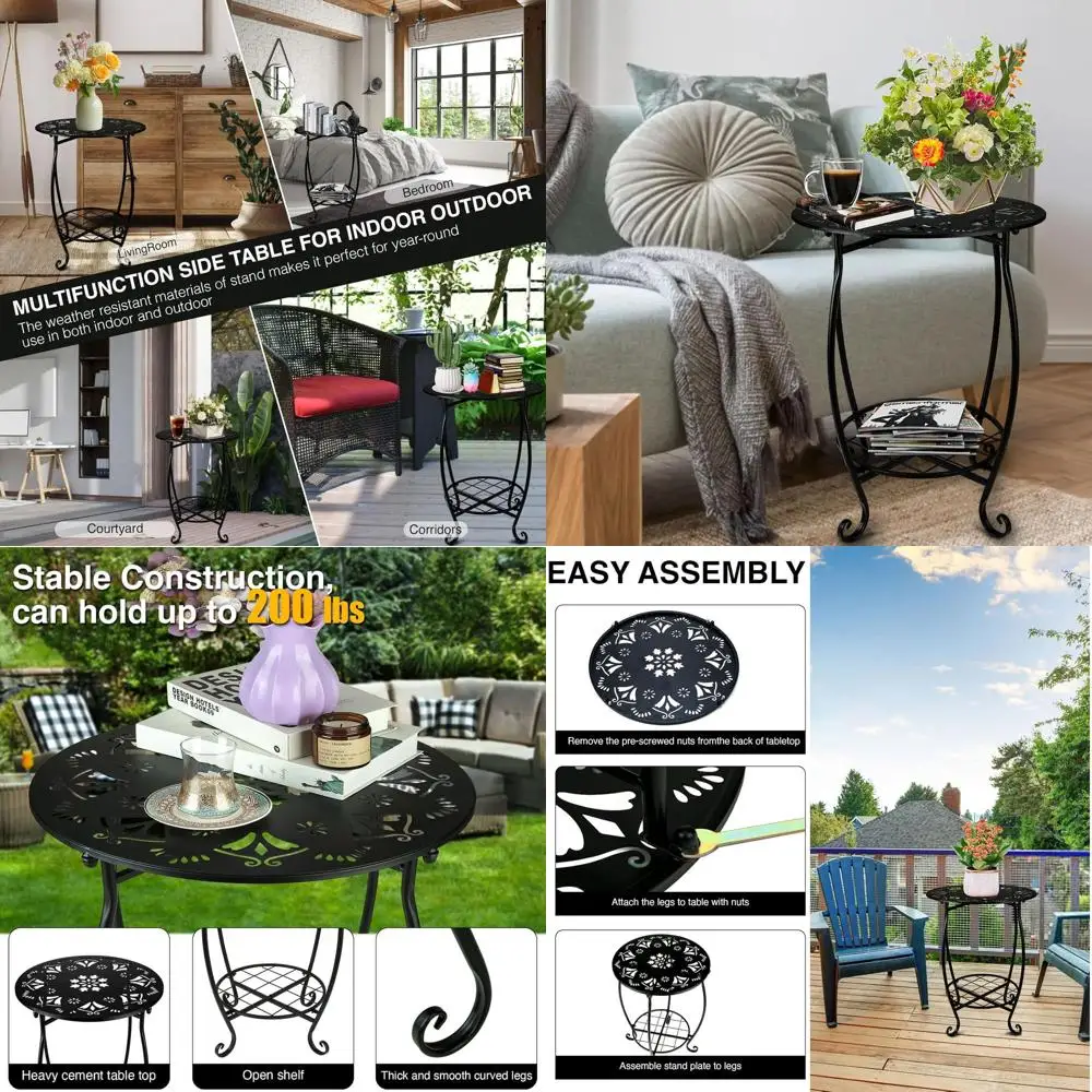 

Weatherproof Outdoor 25 High Round Metal Side Table, 18 Wide, Rust-Resistant Patio Furniture for Living Spaces