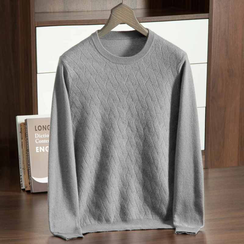 2024 Autumn/Winter New Collection (100% Cashmere) Men's 12 Needle Round Neck Seat Knitted Casual Style Sweater for Men