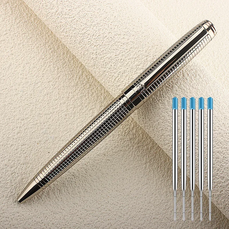 

Luxury Stainless Steel Silver Metal Ballpoint Pen Blue Ink 0.7 Nib, Classic Design Smooth Writing Pen for Office Business School