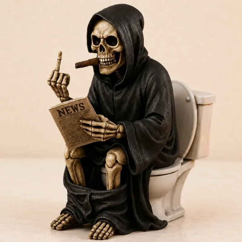 New Middle Finger Death Statue, Resin Handicraft Ornament, Halloween Toilet Decoration, Creative Fun