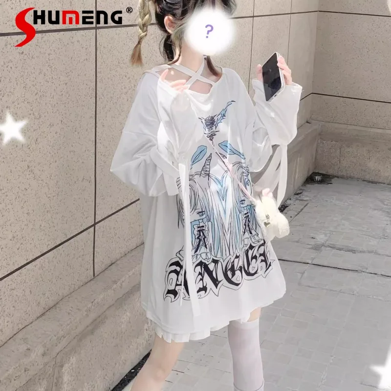 

Japanese New Original Subculture Girl Tie Dye Watercolor T-shirt Pullover Solid White Color Cartoon Top Tees For Girls Ladies